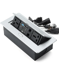 Nexa Silver Tabletop Pop-Up Multifunction Socket with Integrated Cable Management