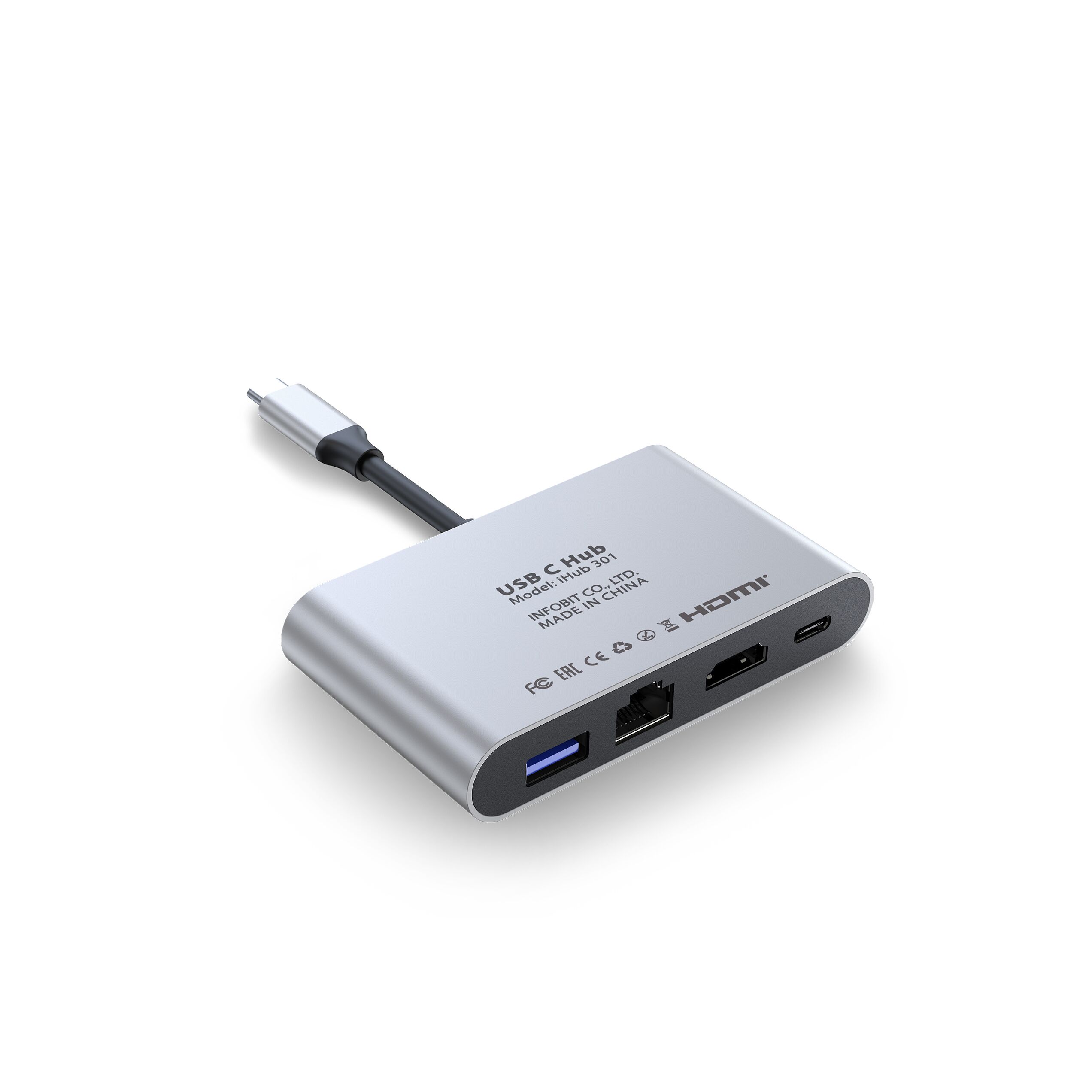 Infobit iHub 301 USB Type-C Hub USB to HDMI, USB 3.0, with PD - Image 2