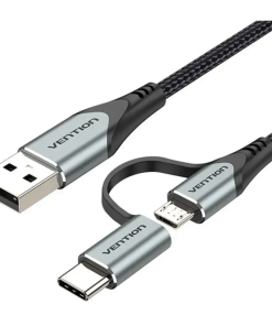 Vention USB 2.0 A Male to 2-in-1 Micro-B & USB-C Male 3A Cable 0.5M