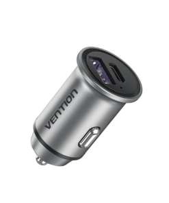 Vention Two-Port USB A+A (30 W + 30 W) Mini Car Charger – Aluminium Alloy Gray 