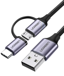 UGREEN USB-A to Micro USB + USB Type-C Cable 1m (Black)
