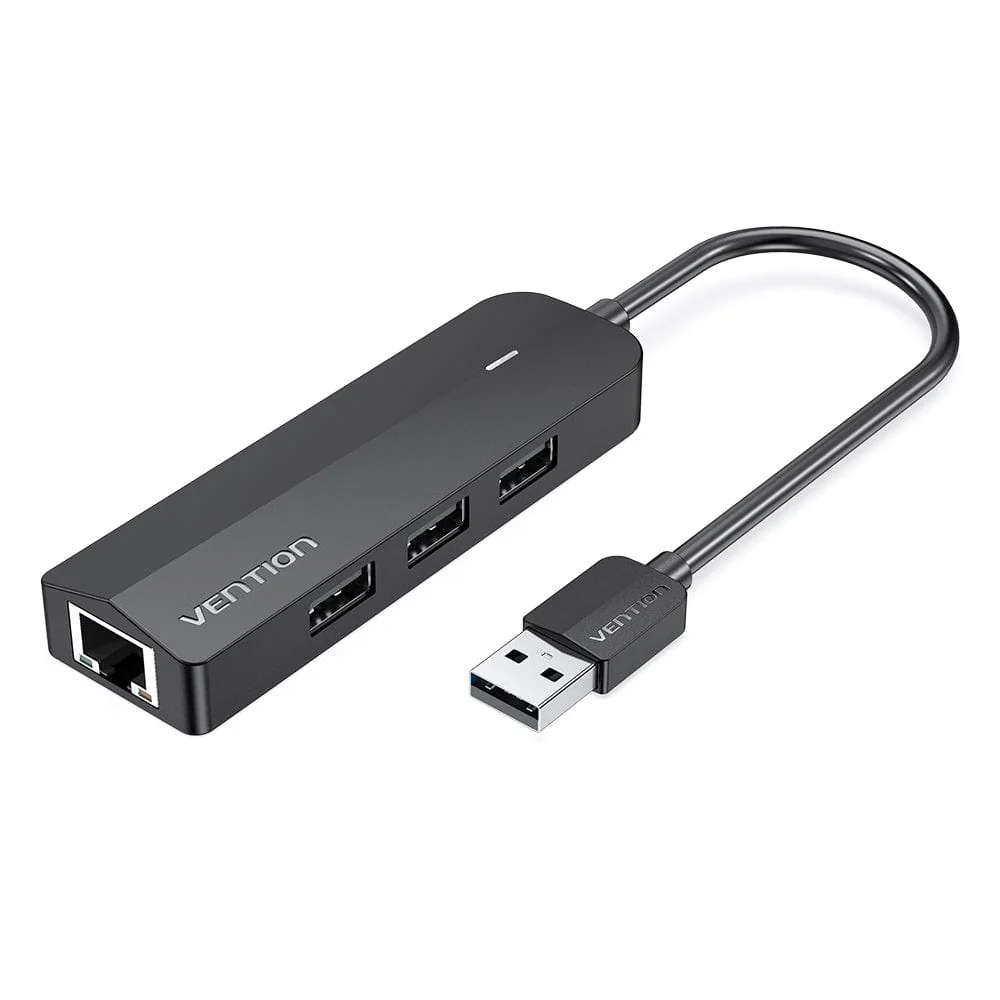 Vention 3‑Port USB 2.0 Hub with 100 M Ethernet Adapter 0.15 m Black CHPBB