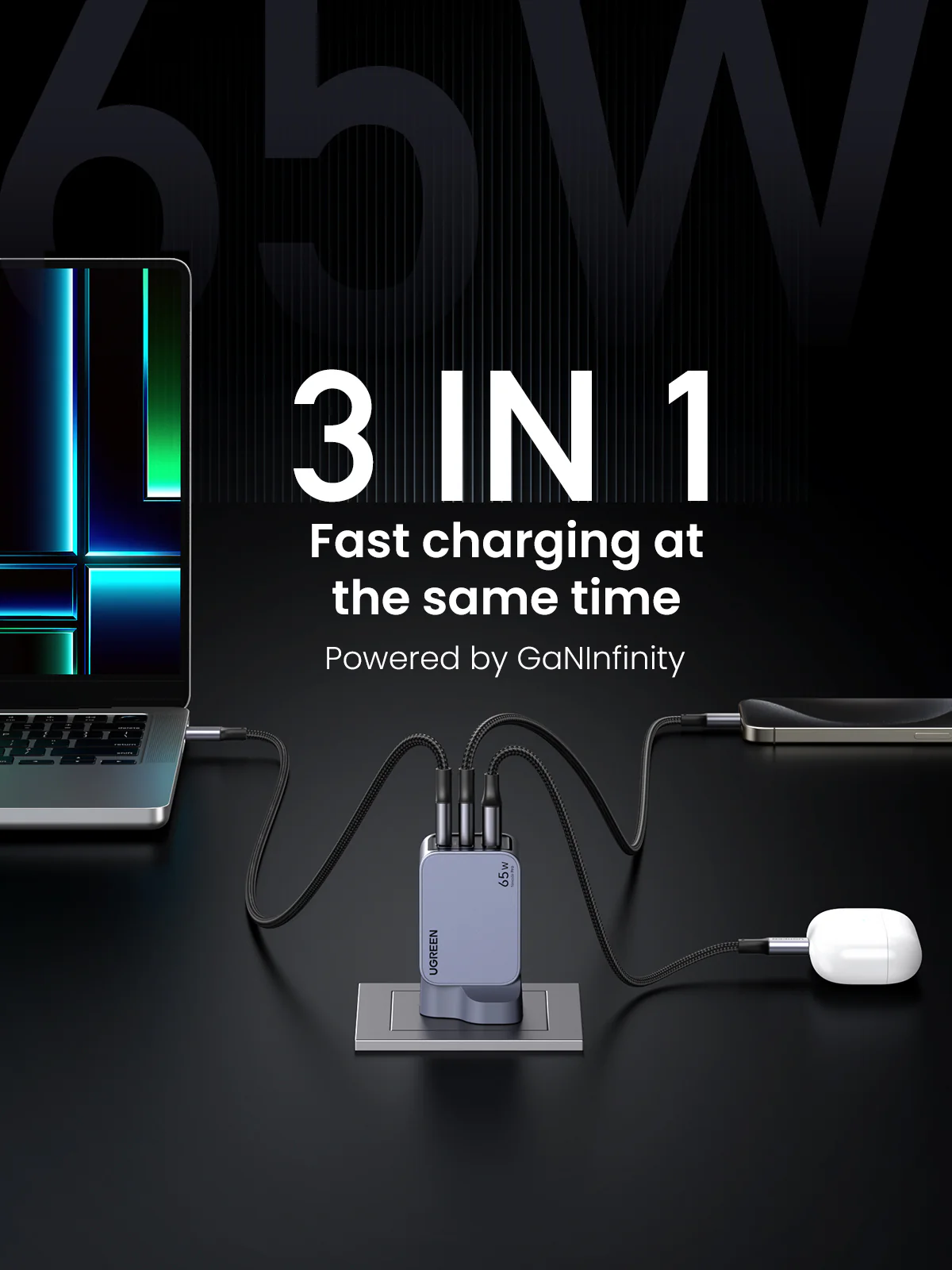 UGREEN Nexode Pro 65W 3-Port GaN Fast Charger Set UK (UG-25872, X755) - Image 2