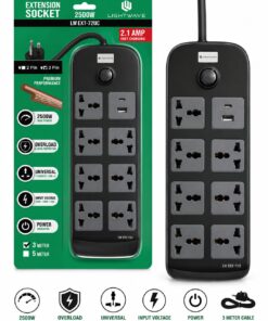 Lightwave EXT 72U Power Extension Socket 72UC – 3P / 7 Way with 1 USB + 1 Type-C Fast Charging (2.1A) / 3 Meter