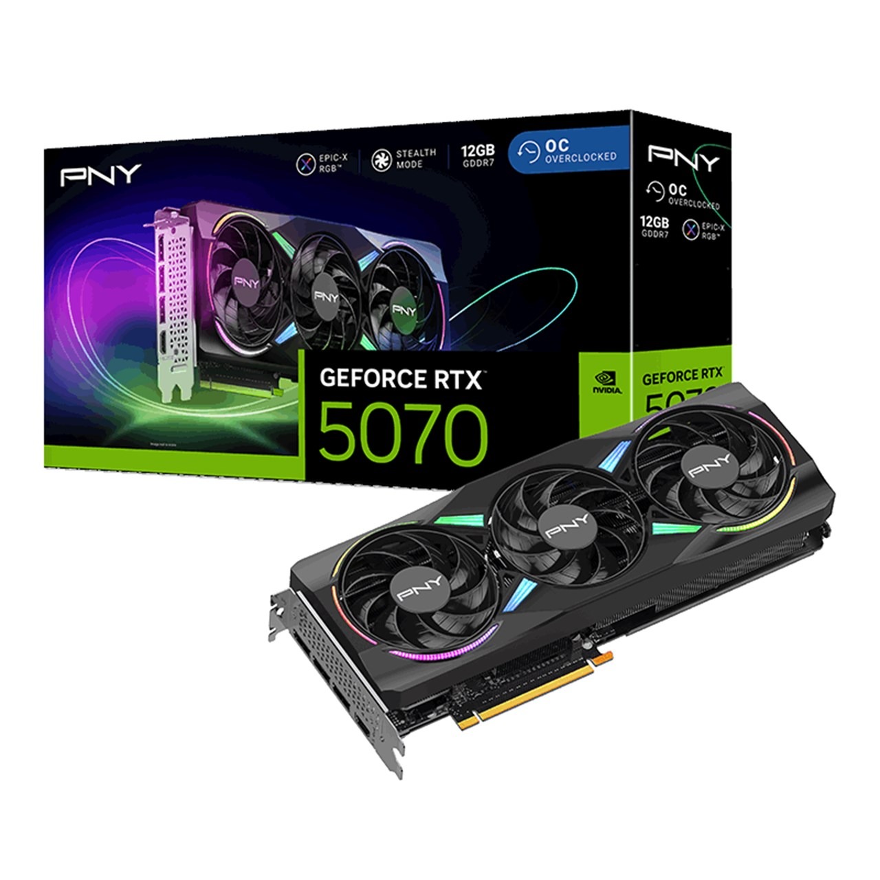 PNY RTX 5070 ARGB OC Triple Fan, 12GB GDDR7, VCG507012TFXXPB1-O