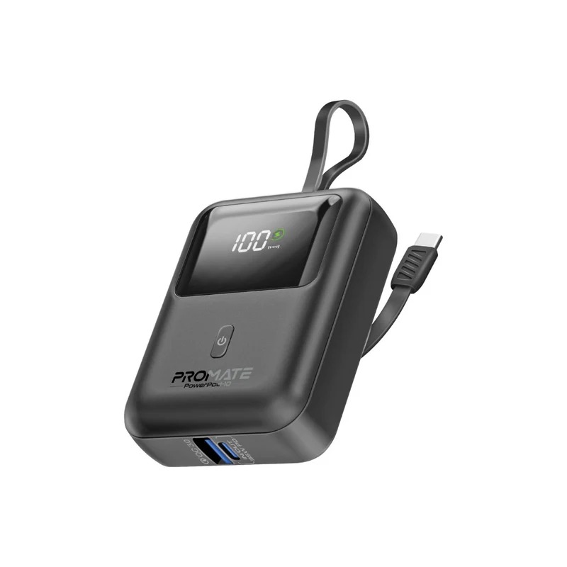 Promate Ultra Compact 35W SuperSpeed™ Power Bank with Built-In USB-C Cable