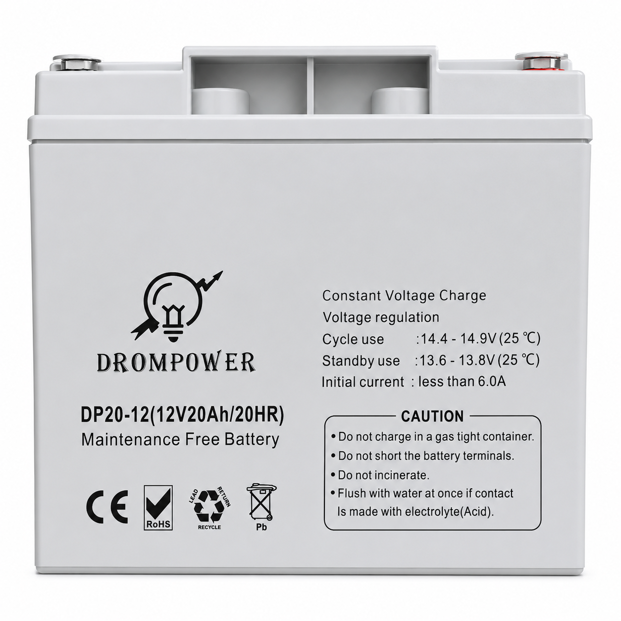Drom Power 12V 20Ah Sealed Lead Acid Rechargeable Battery
