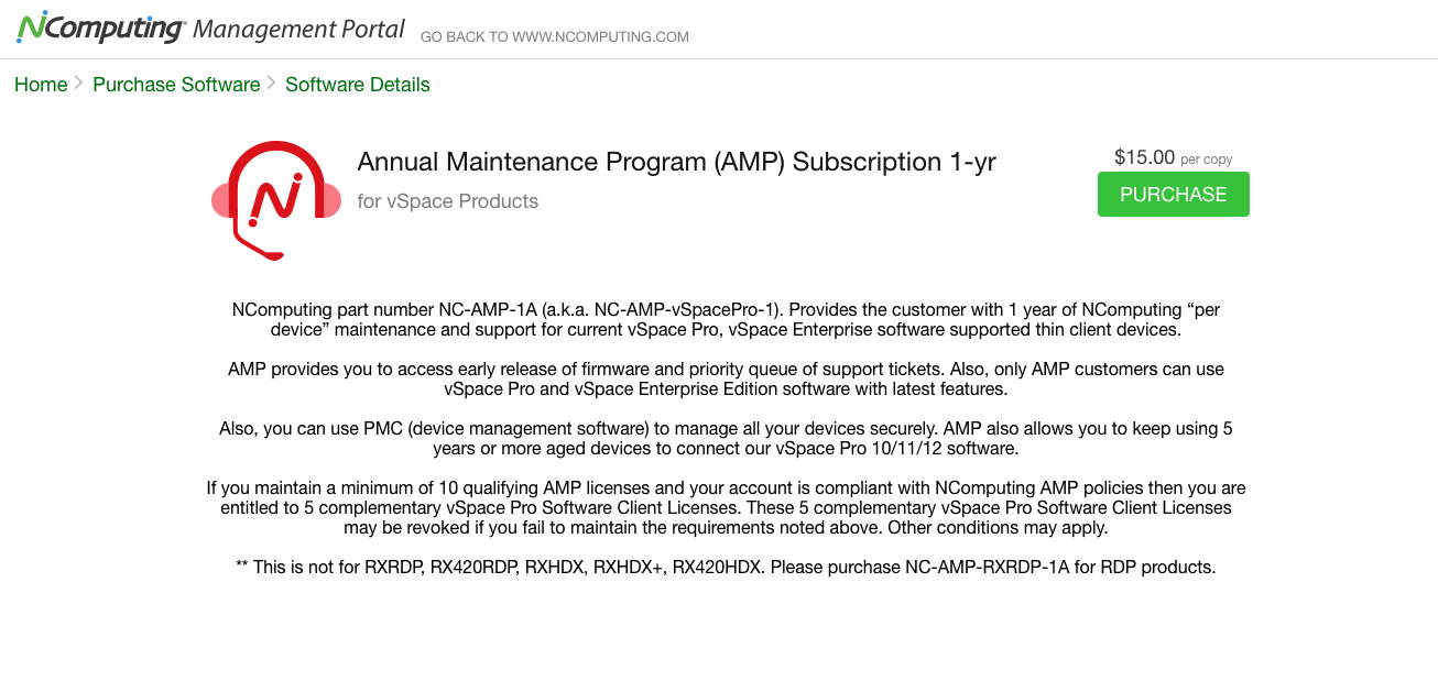 NComputing vSpace Pro 1-Year Annual Maintenance Plan (AMP) License