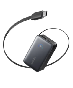 Anker Nano Power Bank (10K, 45W, Built-in Retractable USB-C Cable) Black – Portable Fast Charging Power Bank