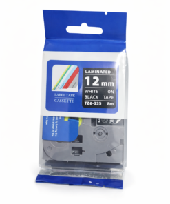 Brother Compatible TZ2-335 12mm Continuous White on Black Label Tape
