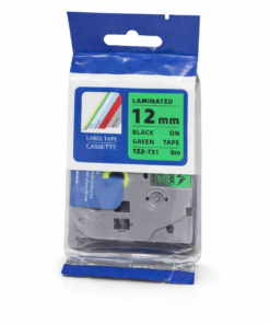 Brother Compatible TZ2-731 12mm Continuous Black on Green Label Tape