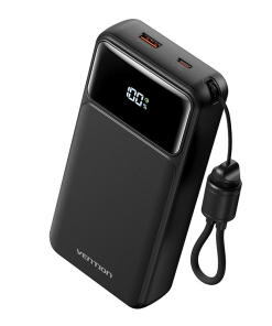 Vention 20000mAh 22.5W Power Bank (USB-C + USB-A) with Built-in Cable LED Display Type (XGYB0-40-TY)