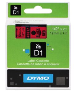 DYMO D1 12mm Black on Red Label Tape Cartridge 45017 7m