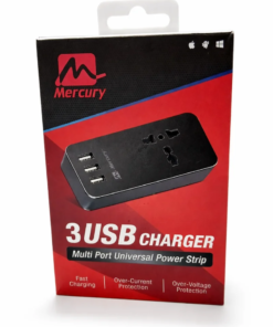 Mercury Multiport Universal Power Strip 5V 4A 3xUSB + 1X Universal Socket Fannel Bag 1.2M Cable