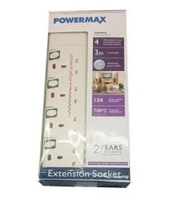 Powermax 4 Way Surge Protected Extension Cable – 3 Meter