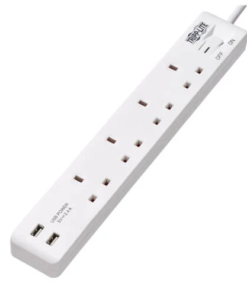 Tripp Lite Power Extension 4Way 3Pin UK 2 USB 13A 1.8M – White (PS4B18USBW)