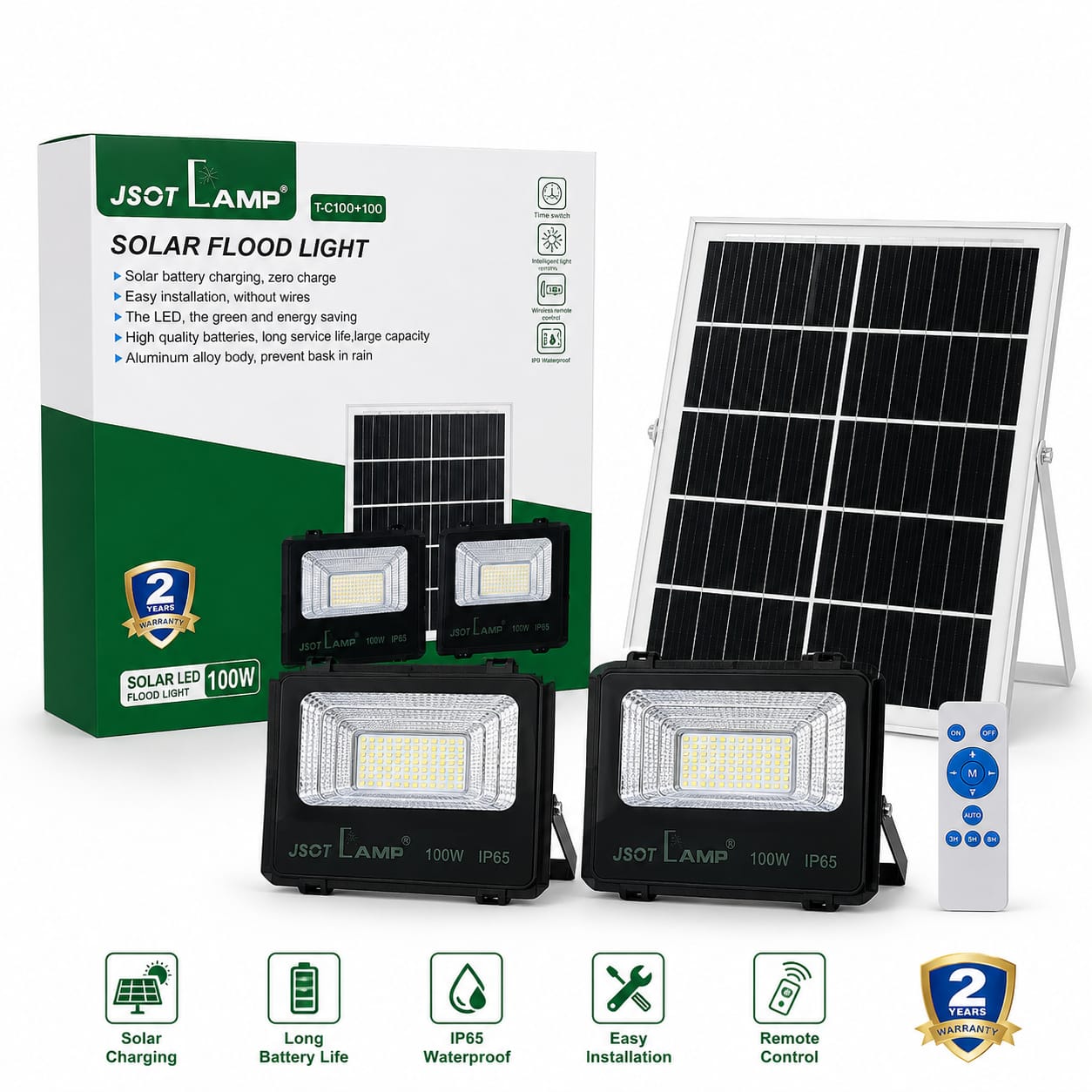 JSOT 2-IN-1 Solar Floodlight with Solar Panel (T-C100+100)