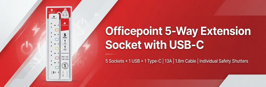 OfficePoint 5-Way Extension Socket with USB and Type-C Charger