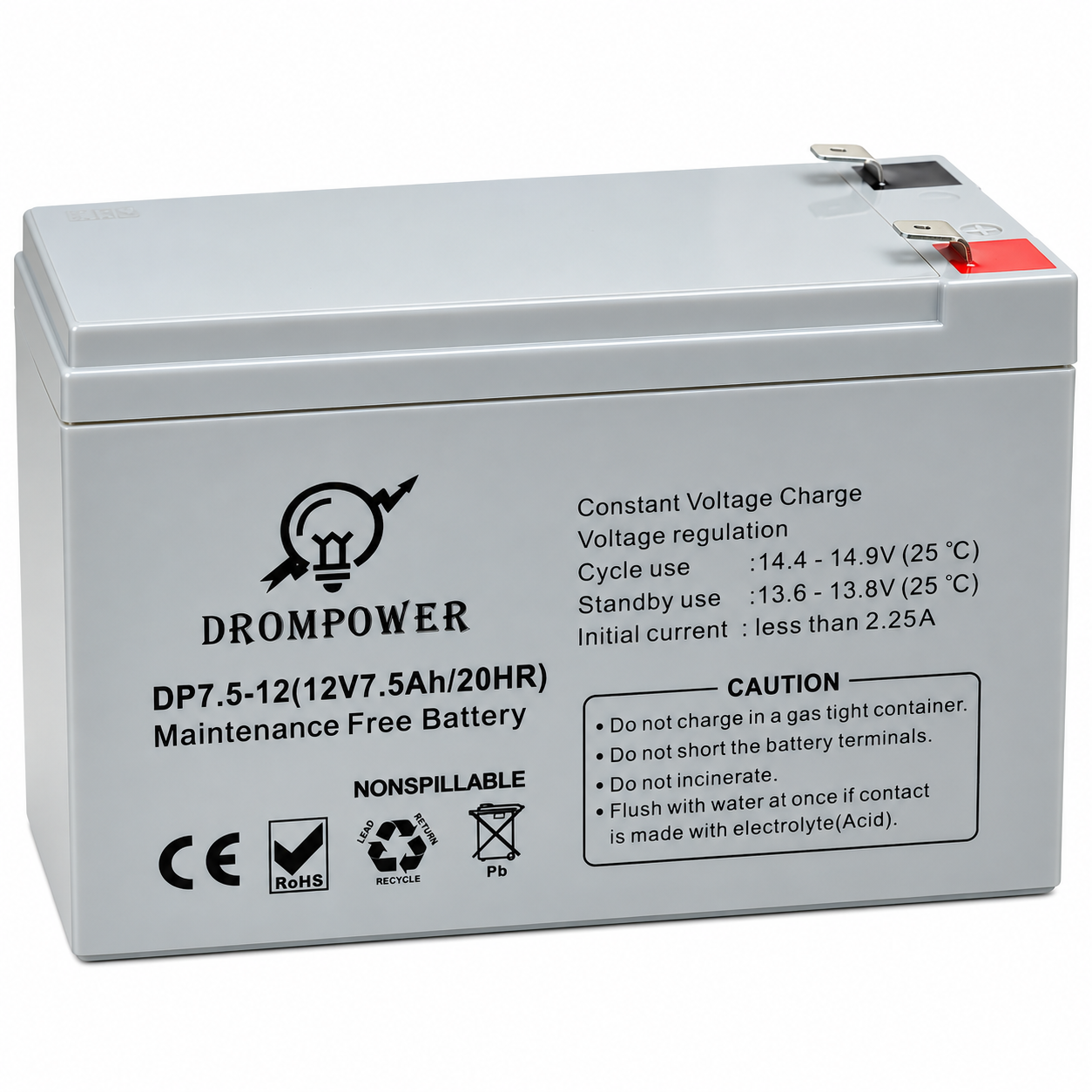Drom Power 12V 7.5Ah Deep Cycle Solar Battery