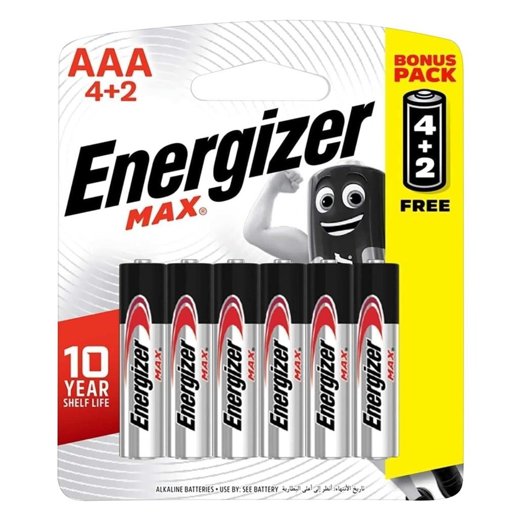 Energizer MAX AAA Alkaline Batteries 1.5V 4+2 Pack (6 Batteries)