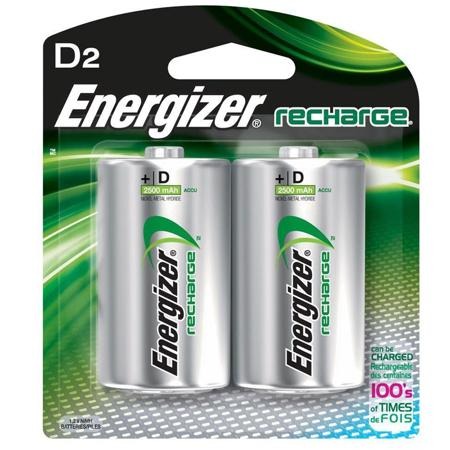 Energizer D Size Rechargeable NiMH Batteries 1.2V 2 Pack